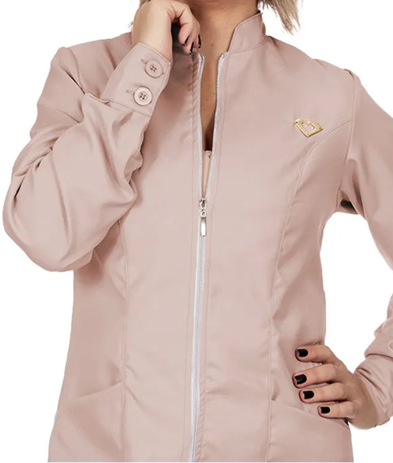 CRISTALLE - V-Notched Lapel, Silver Zipper, Long Sleeve, Tailored Cuffs