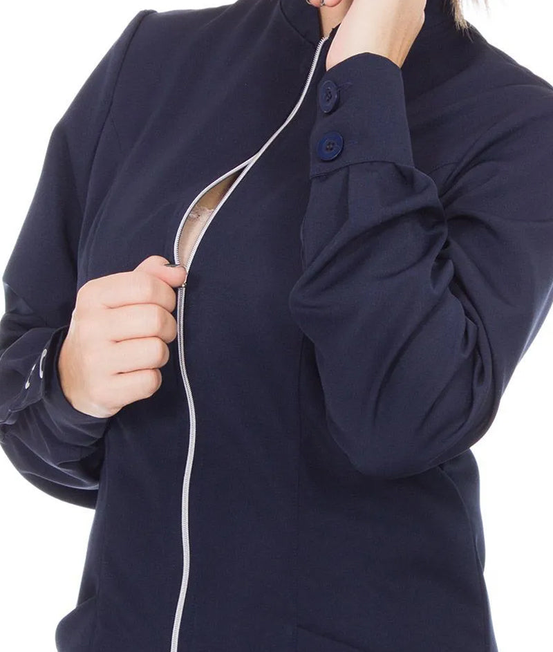 CRISTALLE - V-Notched Lapel, Silver Zipper, Long Sleeve, Tailored Cuffs