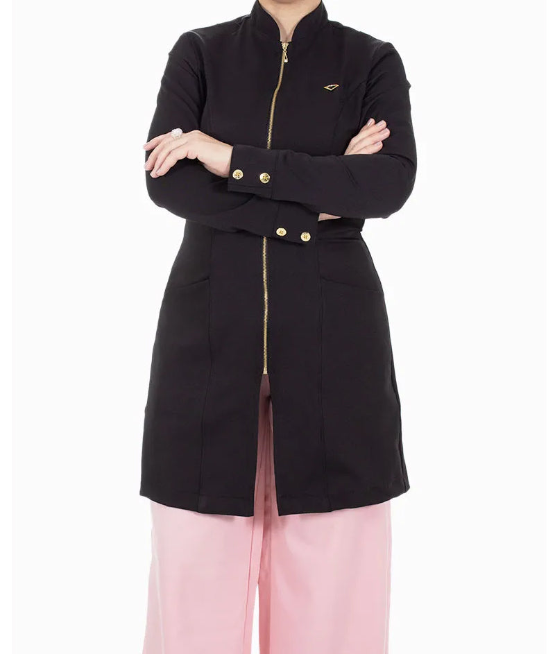 DHARA - Modern V-Noched Lapel, Golden Zipper and Cuff's Buttons